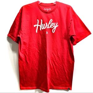 Hurley T-Shirt Men’s Red Size Large Short Sleeve Tee with Graphic Logo on Chest